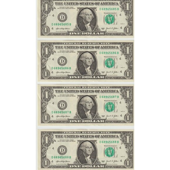 2021 $1 Sequential Notes – 4 Fancy Serial Numbers – D68965685B–88B – Very Rare - Picture 1 of 2